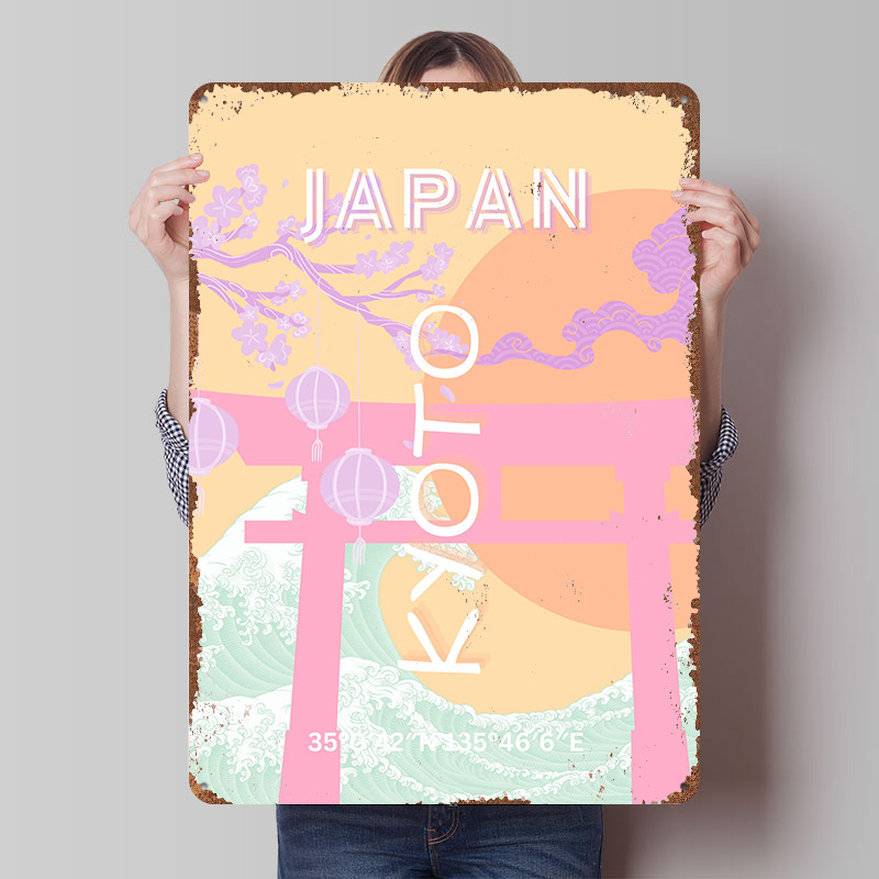 Retro Gaming Japan - لوحة معدنية فنية بتصميم سفر إلى