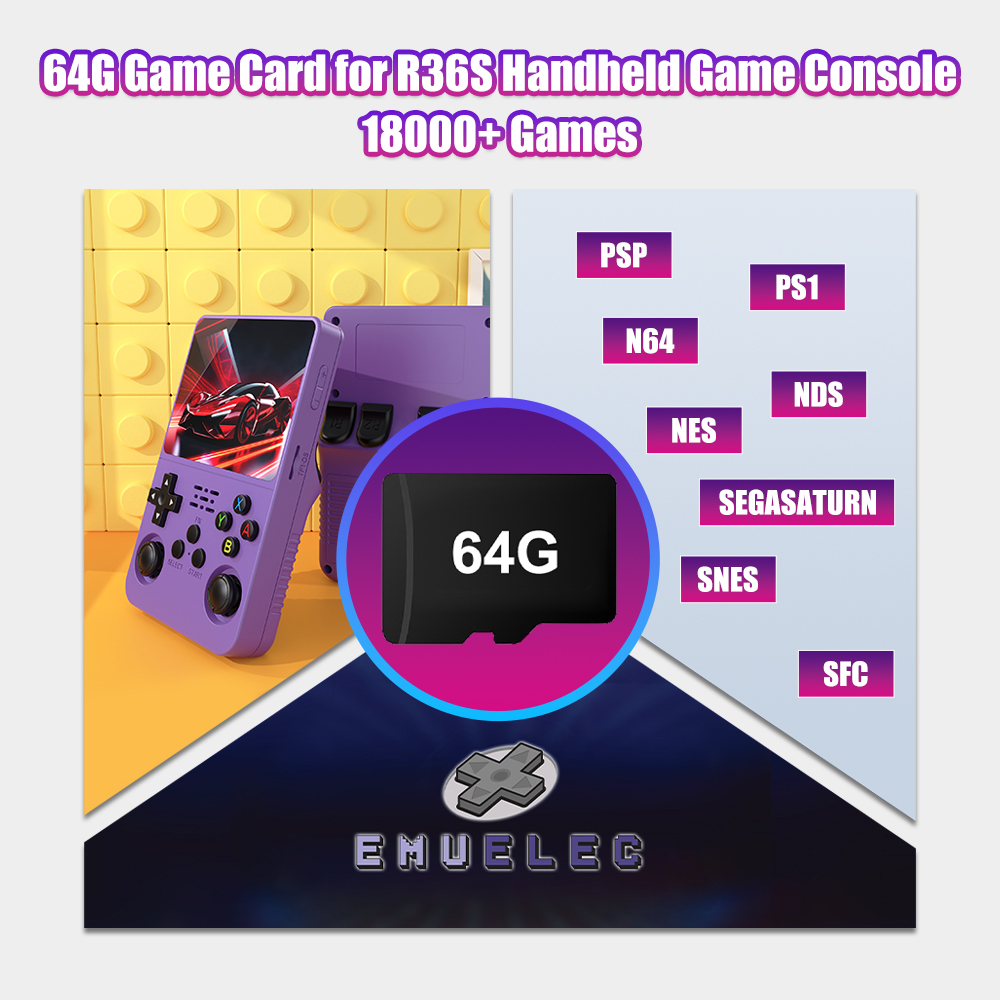Retro Gaming R36S - بطاقة لعبة TF 64G لوحدة تحكم
